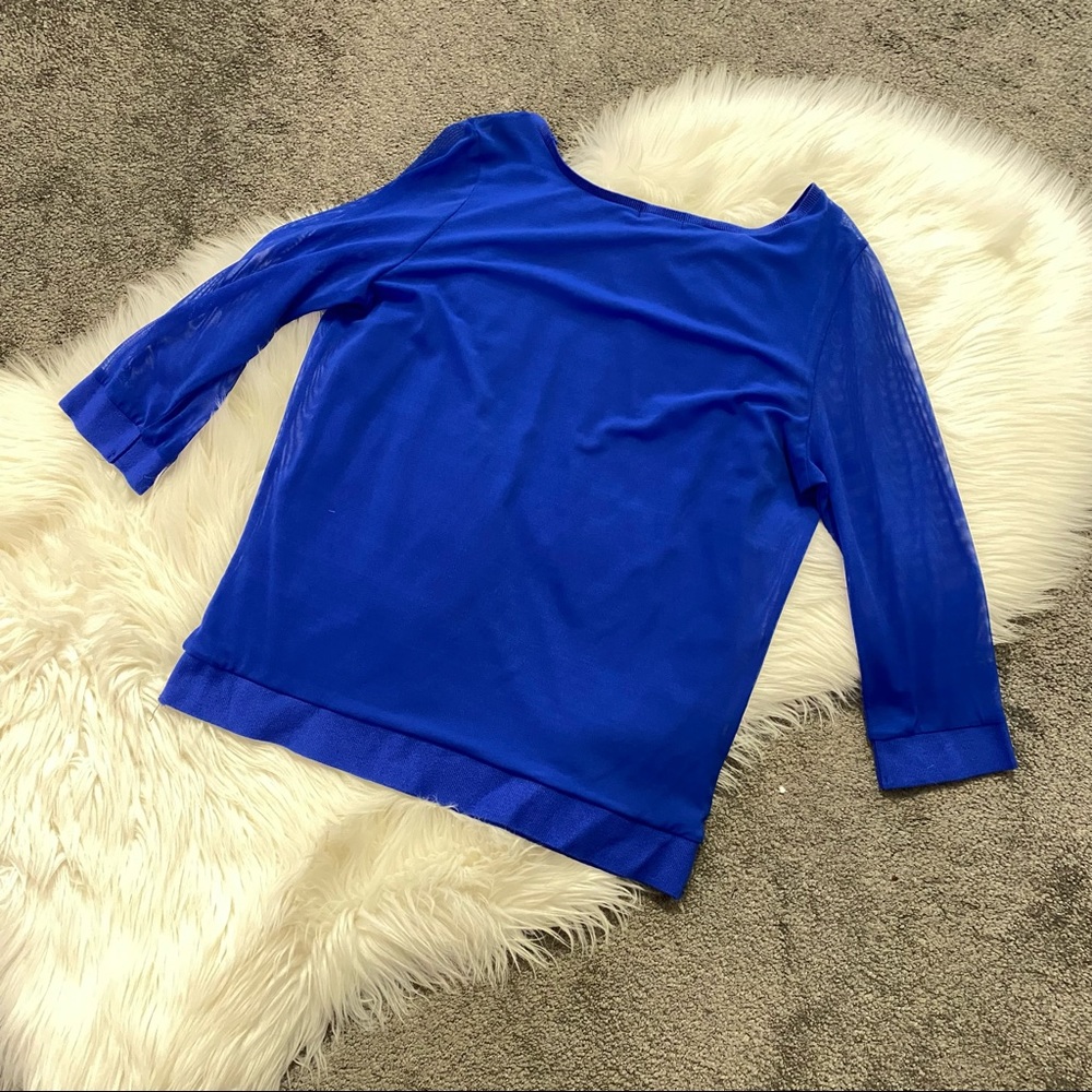 Cobalt blue crew neck, mesh sleeve top